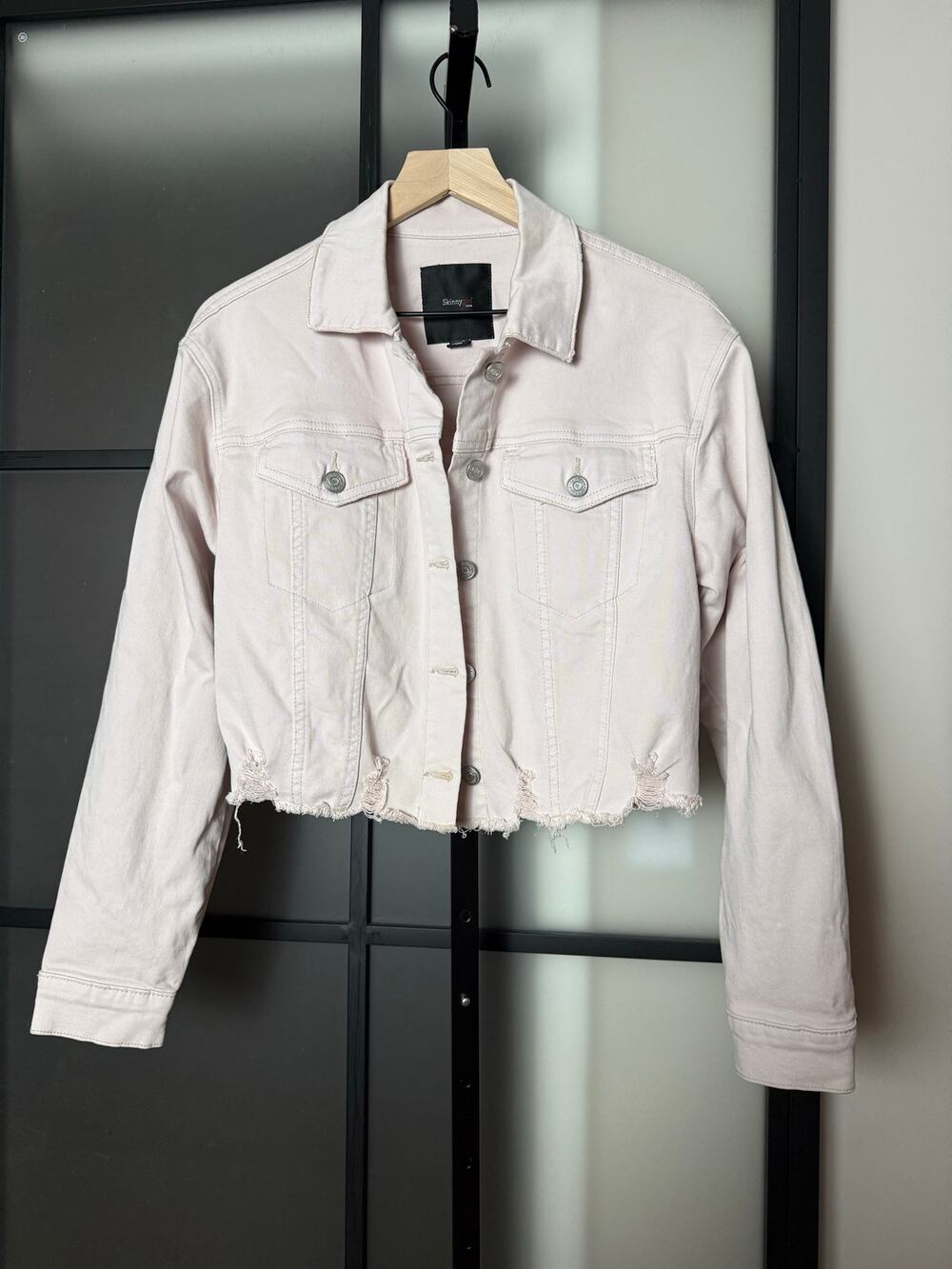 SkinnyGirl Light Pink Cropped Denim Jacket Size Small